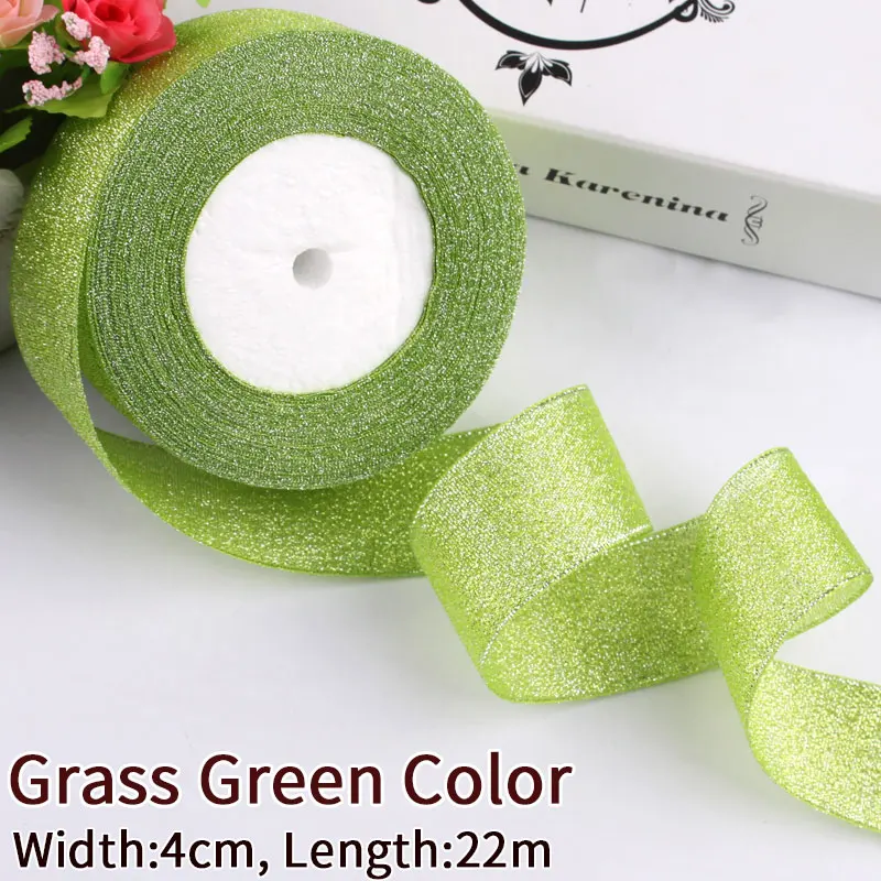 Grass Green Color 4 см для изготовления банта или розово-Красного пояса для выпечки золотого, серебряного цвета, блестящая металлическая лента для выпечки, упаковочная лента для упаковки в подарочную коробку, посылка - Цвет: Grass Green Color