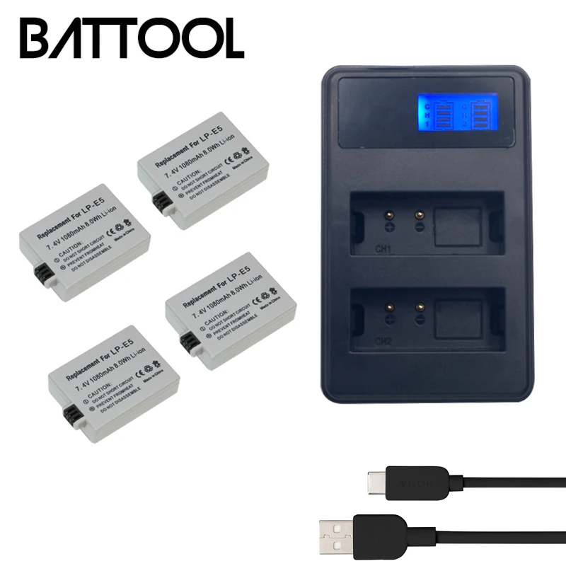 4x bateria LPE5 LP-E5 LP E5 батарея + двойное зарядное устройство для Canon 450D 500D 1000D Kiss X2 X3 F Rebel XSi