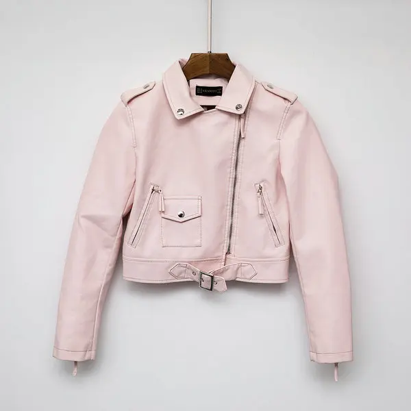 Y8861 Pink Новинка года; Модные женские куртки и пальто из искусственной мягкой кожи; сезон осень-зима; Женская офисная одежда на молнии с длинными рукавами; цвет бежевый, красный, черный - Цвет: Y8861 Pink