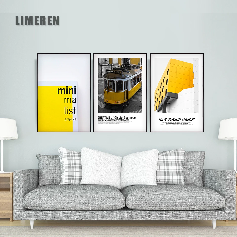 Home Decoration Poster Prints Wall Art Canvas Painting Nordic Picture Ins yellow architectural style Gray Stairs | Дом и сад