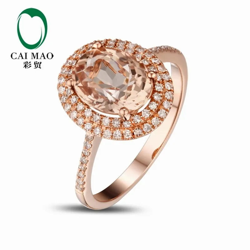 

CaiMao 14KT/585 Rose Gold 2.2 ct Natural Morganite & 0.30 ct Full Cut Diamond Engagement Gemstone Ring Jewelry