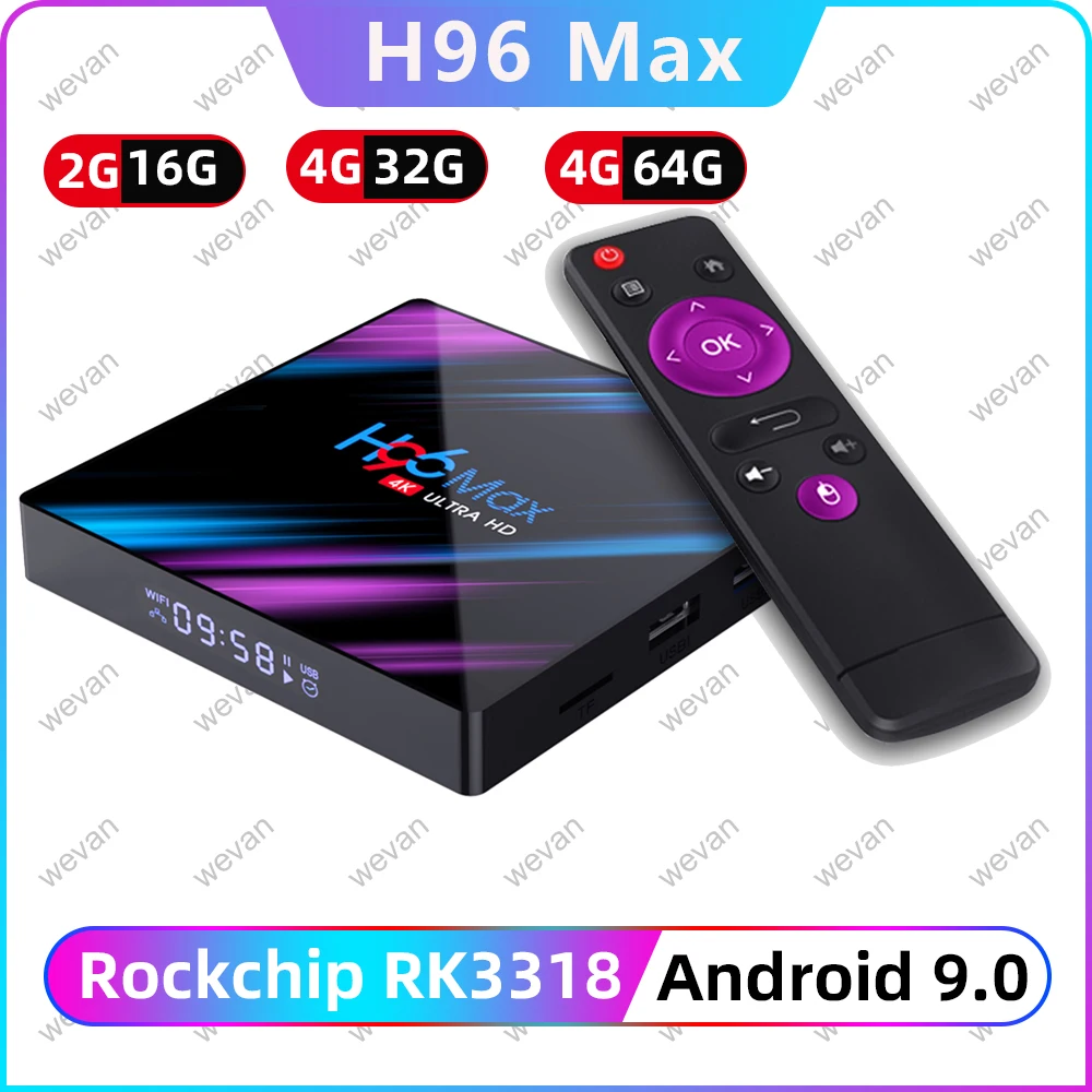 H96 MAX 9 0 Android TV Box Rockchip RK3318 4 Гб RAM 64 ГБ 32 H.265 4K Google Voice Assistant 2 4G/5G WiFi Bluetooth медиаплеер |