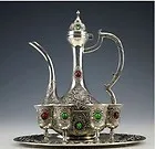 

Набор ручной работы Серебряный тотем дракон кувшин 1 чайник и 4 стакана вина 1 тарелка большое украшение Настоящее тибетское серебро латунь