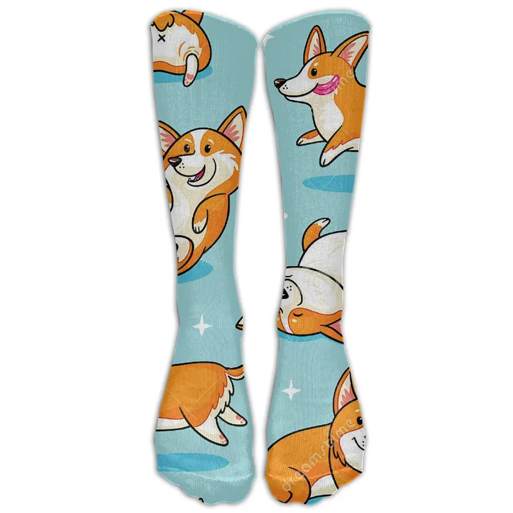SAMCUSTOM, милый корги, Детские Модные Гольфы с 3D принтом, женские хлопковые Гольфы выше колена для дам, Длинные чулки - Цвет: Слоновая кость