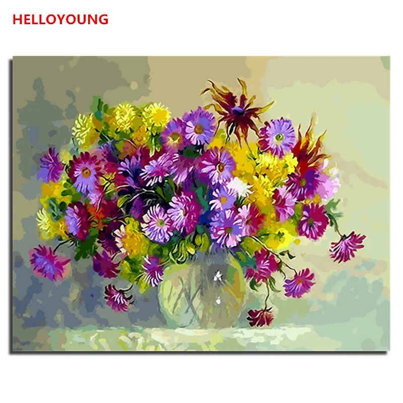 

HELLOYOUNG DIY Handpainted Oil Painting Flowers Digital Painting by numbers oil paintings chinese scroll paintings Home Decor