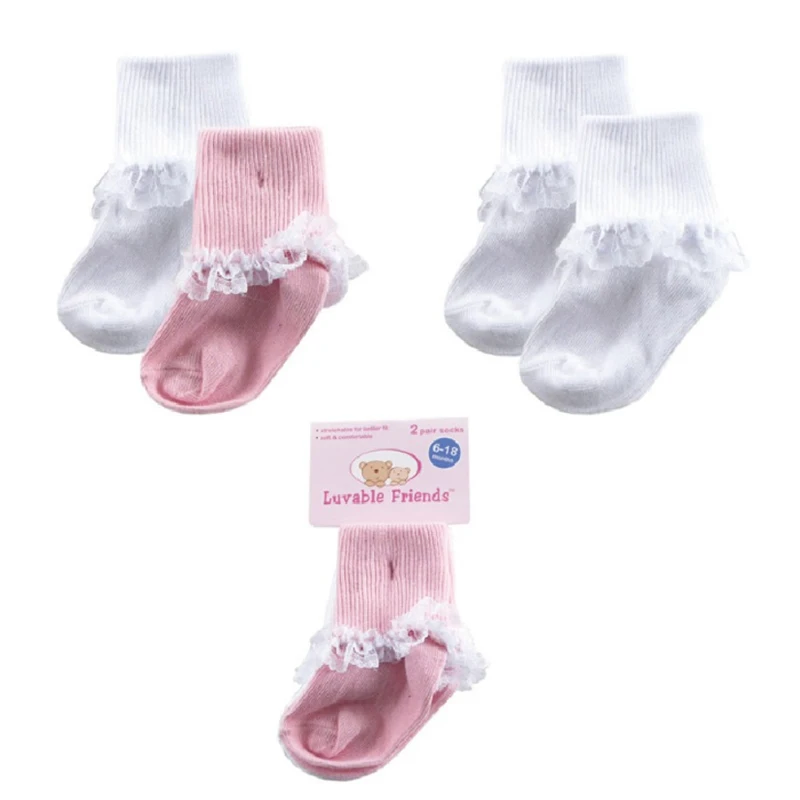 Модные детские носки для девочек 2 пары/Лот розовые в рубчик с манжетами