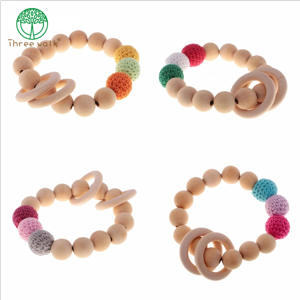 

One Piece Only Handmade Nursing wooden crochet beads baby teething crochet beads knitted bead Bracelet Charm