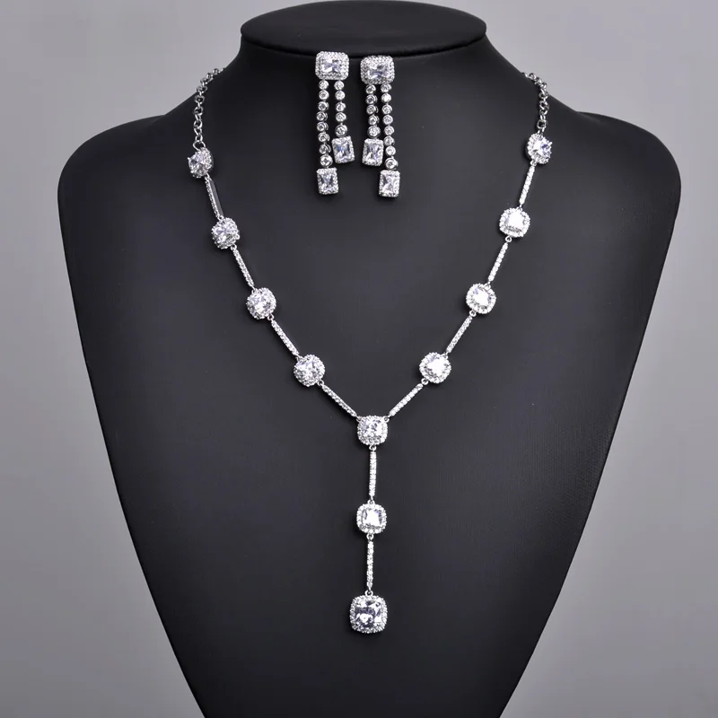 Blucome Высококлассные Циркон Площади Ожерелье & Серьги Стержня Женщины Золото