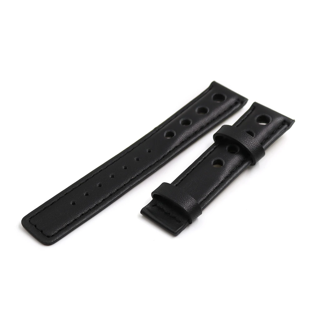 CARLYWET 20mm Real Calf Leather Handmade Black with Black Stitches Wrist Watch Band Strap Belt Without Clasp  For T91 PRS516