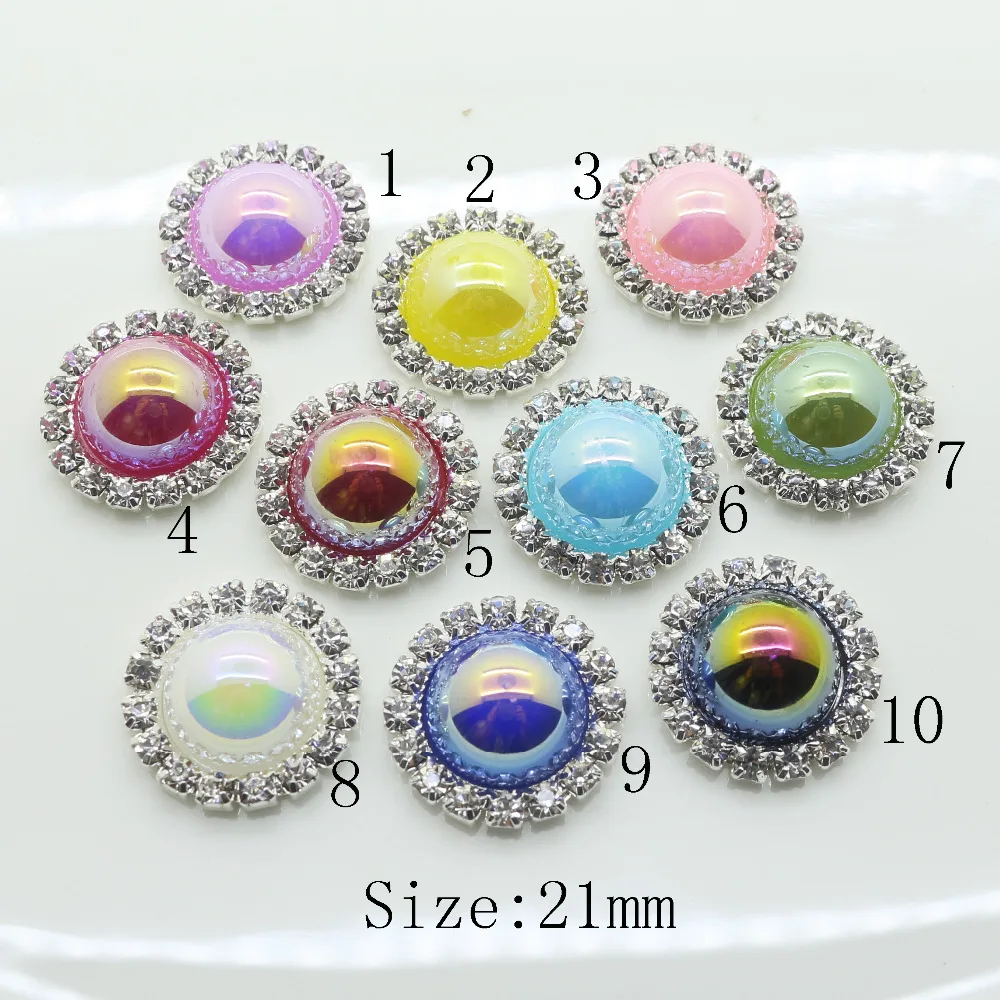 Круглые яркие жемчужные Кнопки 21 мм со стразами кнопки для подноса кепка