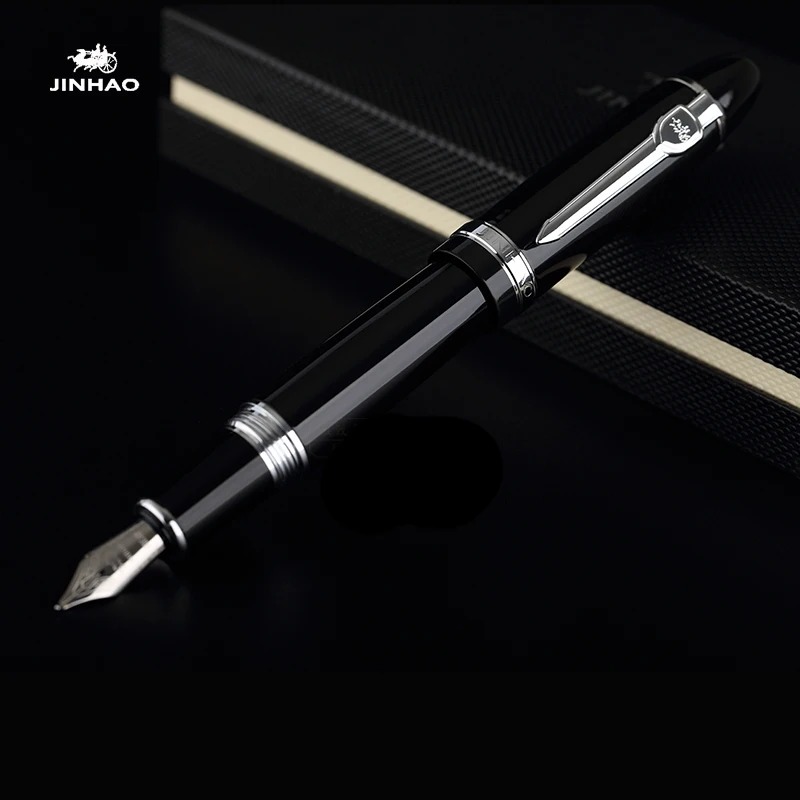 Jinhao 159 чистый черный и серебряный зажим 1,0 мм Изогнутый наконечник каллиграфия ручка Высокое качество металл авторучка чернила ручки