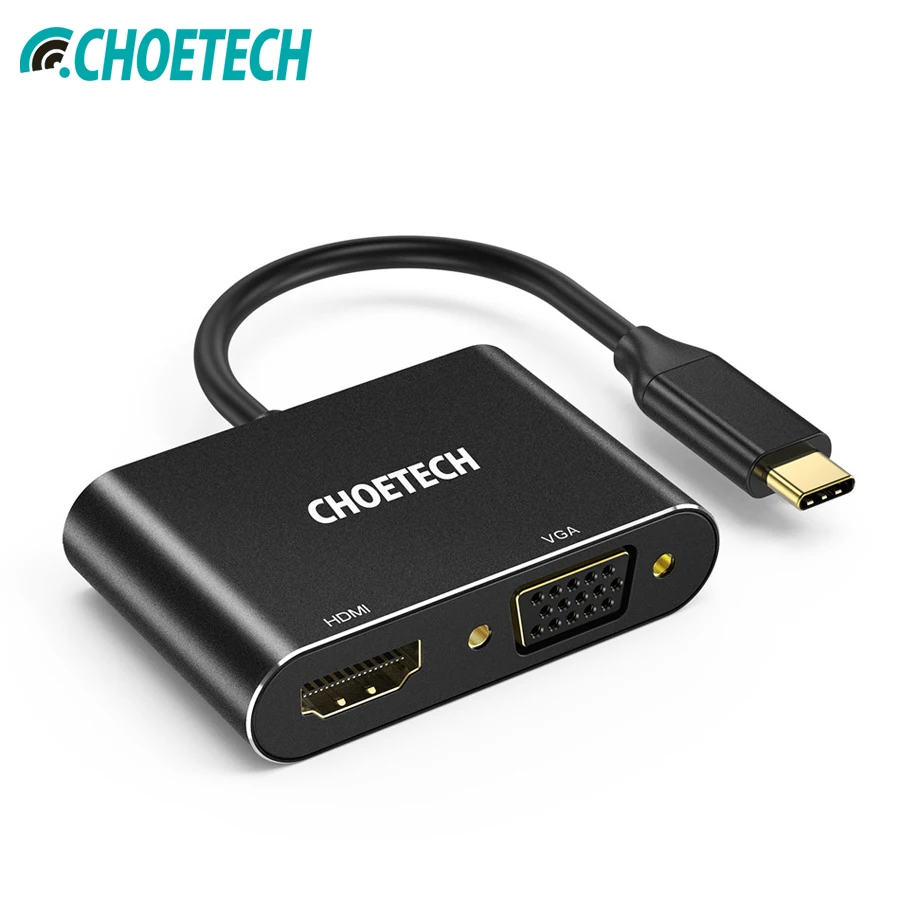 CHOETECH Тип C к HDMI + VGA адаптер 2 в 1 кабель Переходник USB на 4 1080 P для Galaxy Note 8/S9 плюс 2017/2016