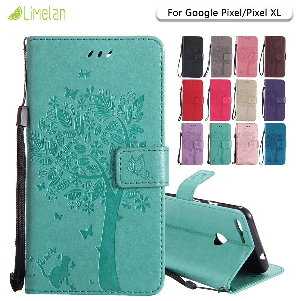 Кожаный чехол Limelan для Google Pixel телефона из искусственной кожи с кошкой и деревом XL