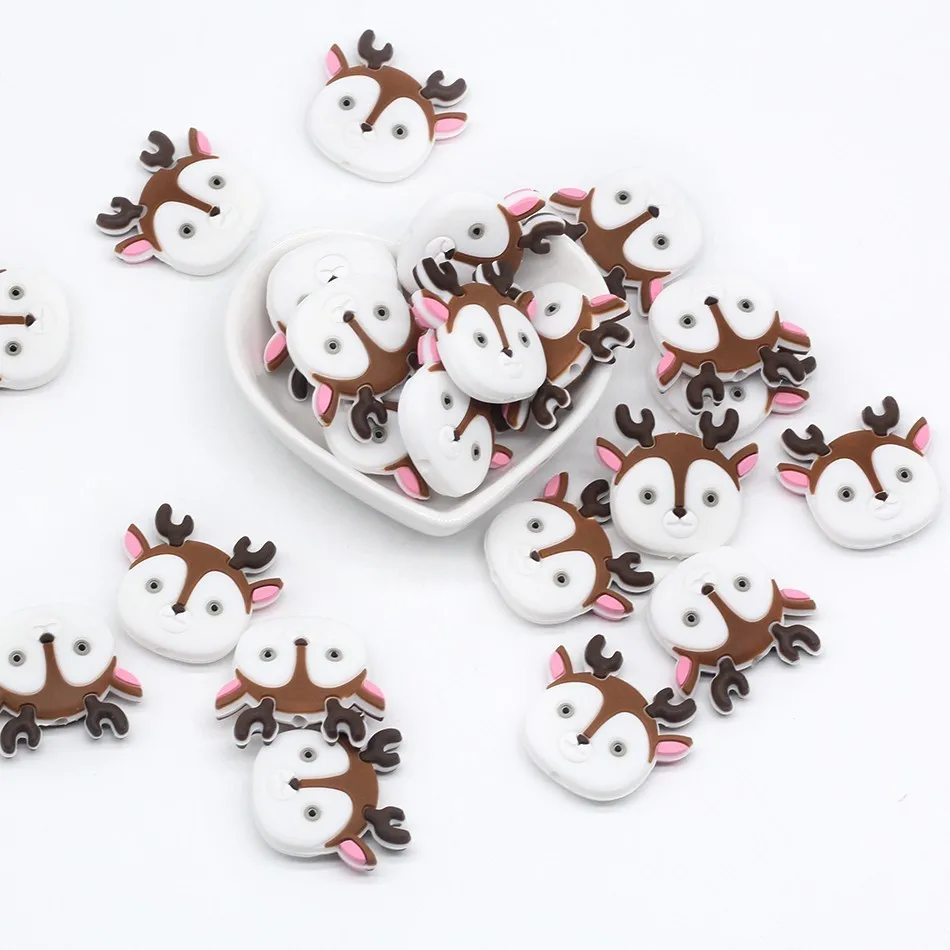 White 10pc 10 шт. без БФА, силиконовый бисер, Товары для малышей, игрушки для прорезывания зубов, мини-собака, Койот, лебедь, кошка, олень, Силиконовый грызунок, детский Прорезыватель - Цвет: White 10pc