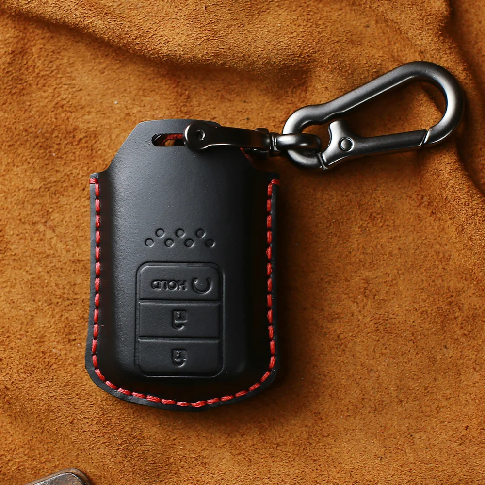 Чехол KEYYOU из натуральной кожи для автомобиля с дистанционным управлением для Honda XRV vezel HRV CRV CR-V Accord Civiv спиральная посадка JAZZ Jade Pilot City - Название цвета: Черный