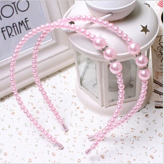 Pink 1 шт., элегантные Детские жемчужные повязки на голову для девочек, корейский стиль, принцесса, жемчуг, стразы, резинки для волос, Детские аксессуары для волос - Цвет: Pink