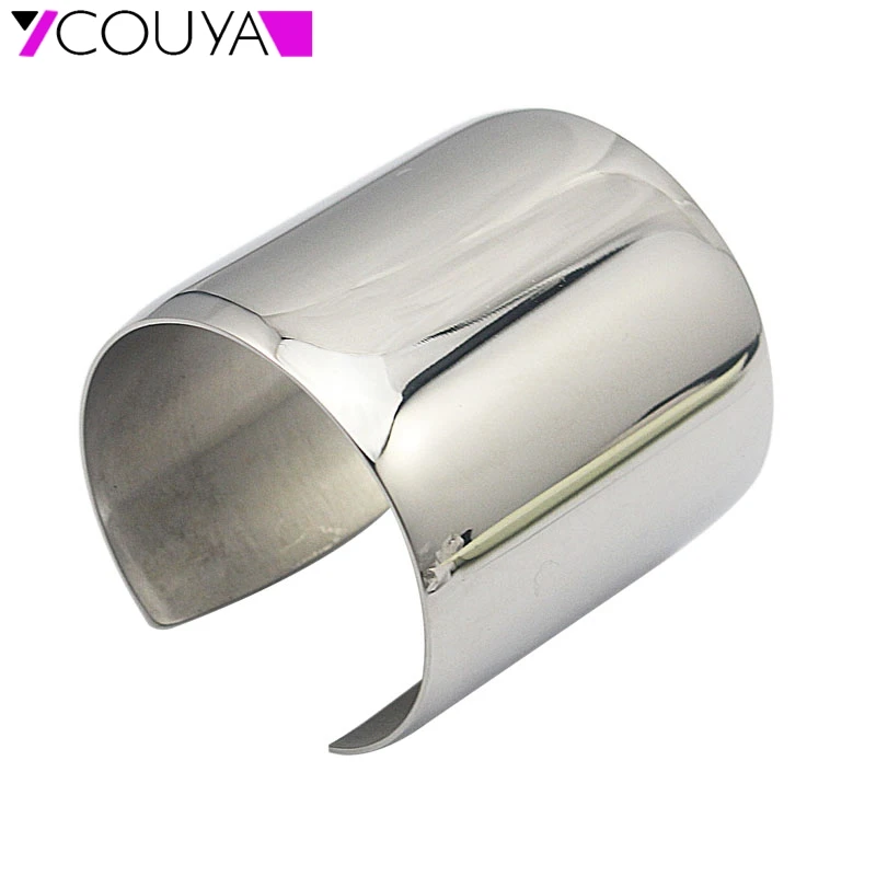 Fashion 316L Stainless Steel Cuff Bracelets and Bangles Silver Color Shiny Femininas Wide Big Hot Sale Bijoux For Women | Украшения и
