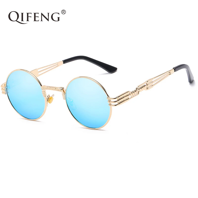 

QIFENG Steampunk Goggles Sunglasses Men Women Brand Designer Vintage Round Sun Glasses For UV400 Female Male Retro Oculos QF022