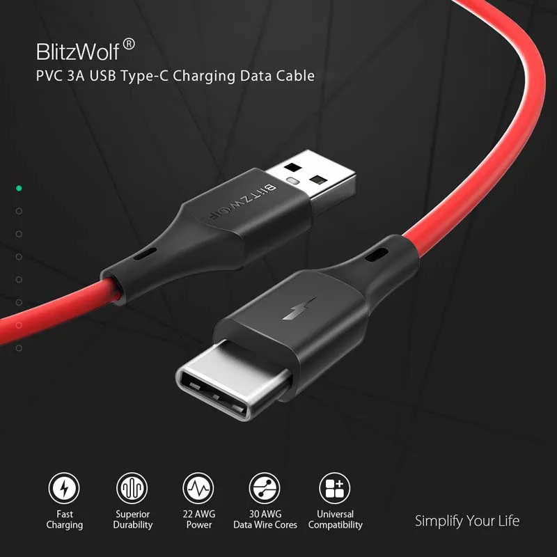 Кабель BlitzWolf USB Type C 3A цвет и длина на выбор|Кабели для мобильных телефонов| |