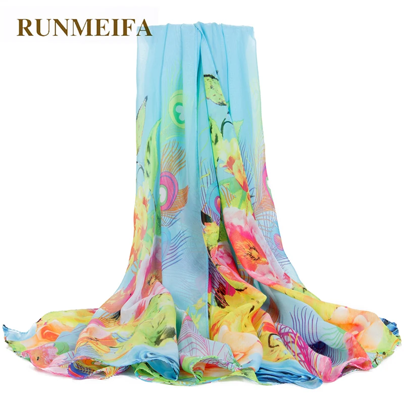 Runmeifa пляж шарф парео лето шифона с принтом шелковый oversize солнцезащитный крем