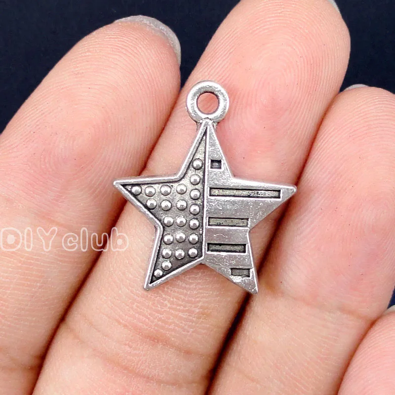 

60pcs-Antique Silver Flag Star Charms Pendant 23x20mm