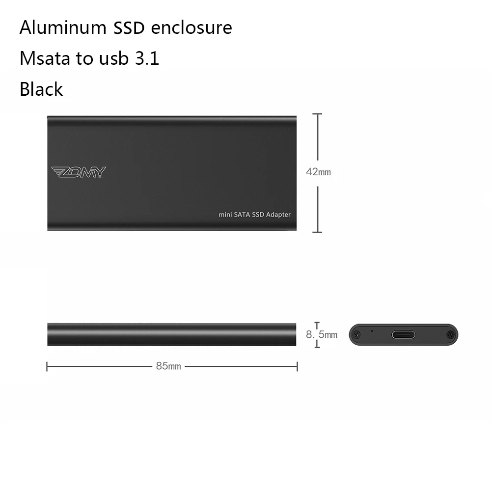 ZOMY mSATA Usb 3 1 SSD чехол Портативный Алюминий 3*3/3*5 10 Гбит/с черный корпус внешнего