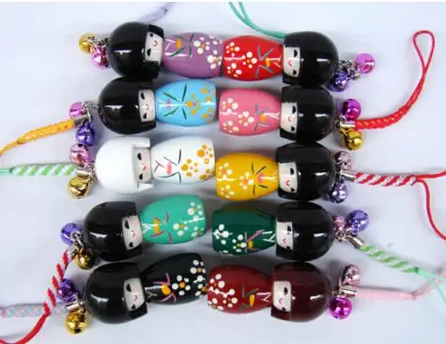 10 цветов, новинка, 10 шт, Микс, популярная японская кукла Kokeshi, деревянные брелки, сделай сам, ювелирные изделия, вечерние, подарок