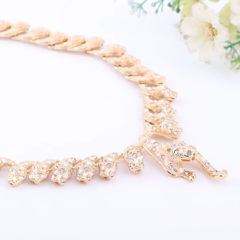 Ручной работы Дубайская золото Цвет Прозрачный Кристалл Leopard Ювелирные наборы