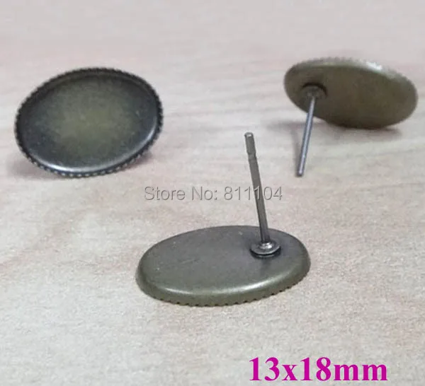 

13x18mm Antique Bronze tone Plated Blank Earrings Bases Oval Bezel Cabochon Settings Earrings Stud Pins Findings Wholesale