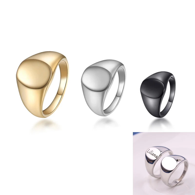 Индивидуальное гравированное кольцо с надписью золотого цвета из нержавеющей