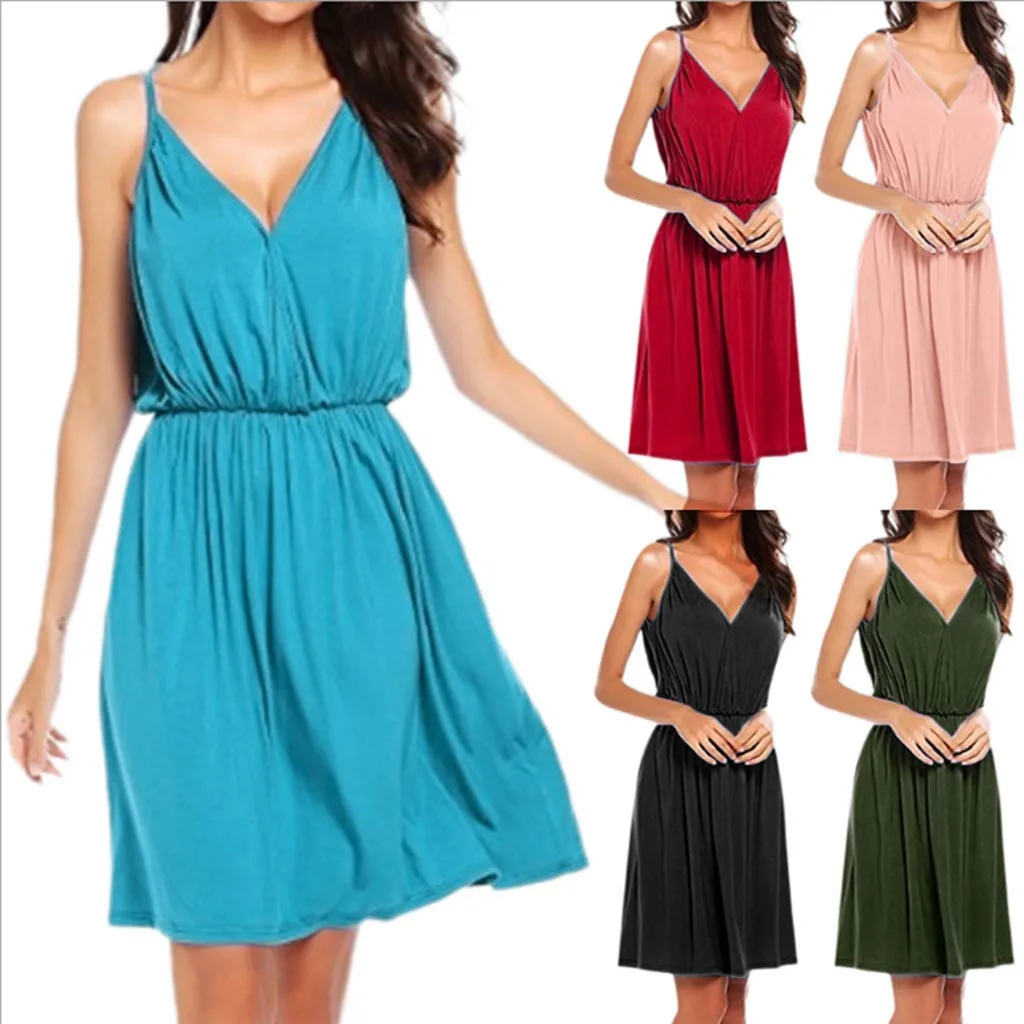 Женское Повседневное платье без рукавов с v образным вырезом на бретельках