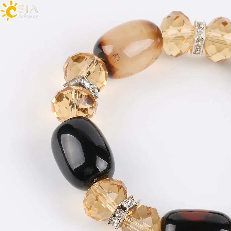 Женский и мужской браслет CSJA винтажный из натурального оникса с розаинами