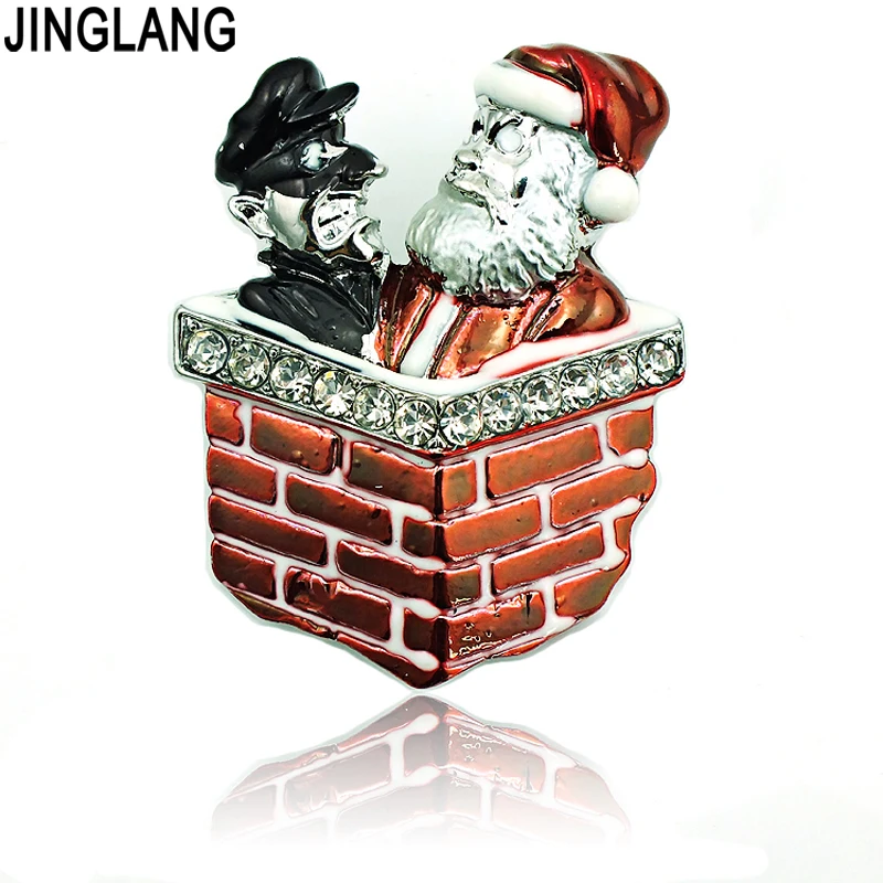 

Fashion Brooch Pins Multicolor Enamel Santa Claus Rhinestone Chimney Brooch For Women Jewelry