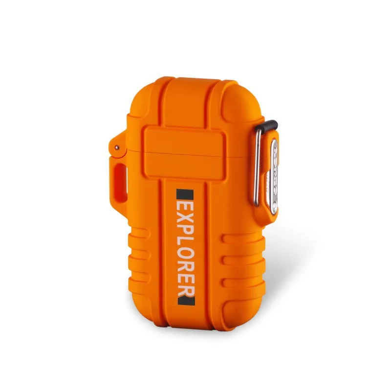 Orange Водонепроницаемая электронная USB Зажигалка, двойная дуга, плазменная Зажигалка для сигарет, для улицы, для пешего туризма, пожарный стартер, турбо зажигалка для мужчин, подарки - Цвет: Orange