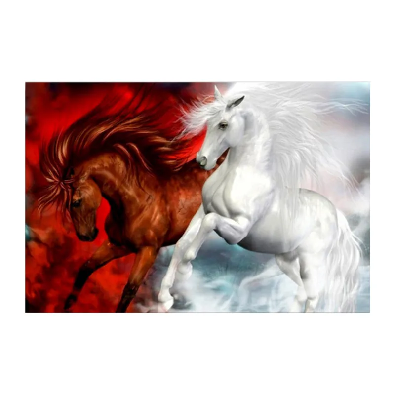 5d diy crystal mosaic cross stitch Red and White Horses kits Diamond Embroidery animal painting landscape picture | Дом и сад