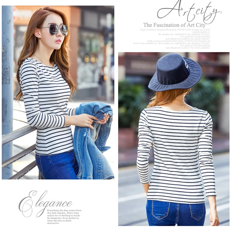 Женская футболка в полоску 2021 весенне осенняя Женский хлопковый топ женская с
