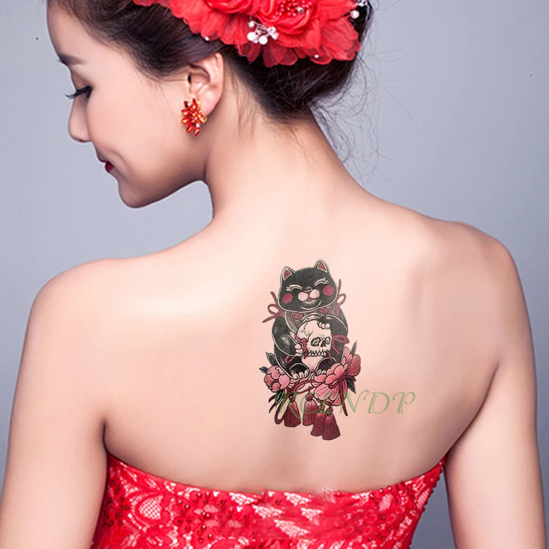 Водостойкие временные татуировки наклейки япония любовь кукла талисман кошка