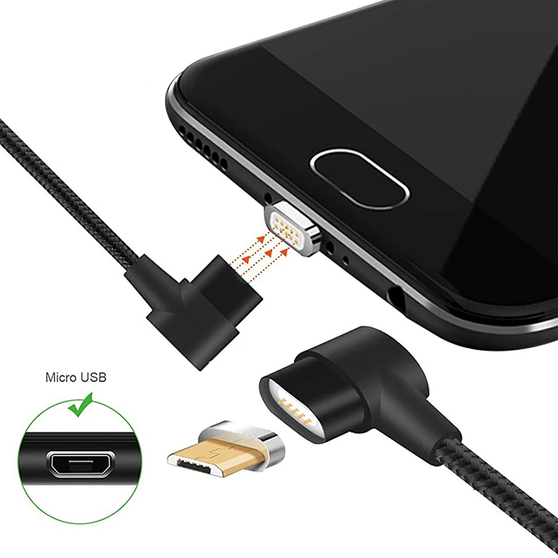 Магнитный Micro USB кабель с прямым углом 90 градусов 1 м 2 А для быстрой зарядки и