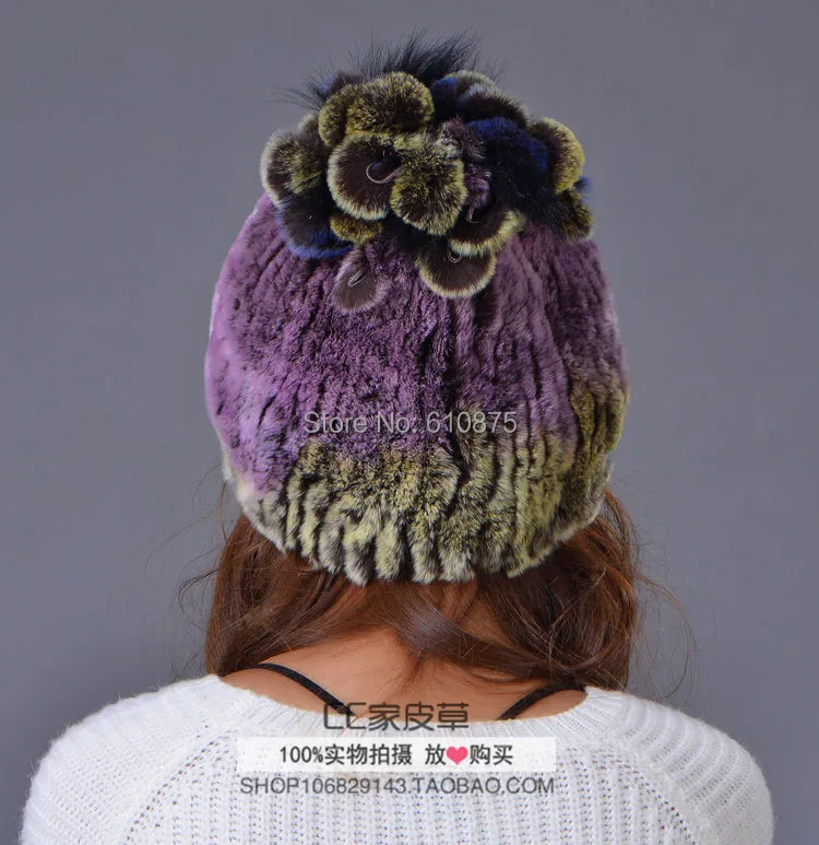 Женские осенне размера плюс 100% кролик меховые шапочки и шапки-бини шапки зимняя