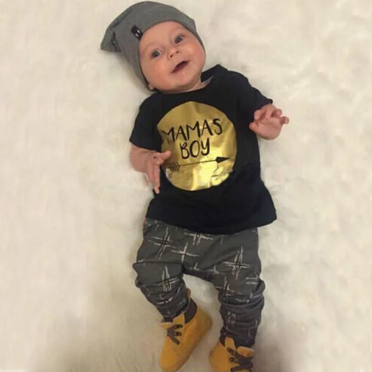 

2020 New Summer Baby Boy Clothes Set Cotton Fashion Letters Printed T-shirt+Pants 2Pcs Infant Clothes Newborn Baby Clothing Set
