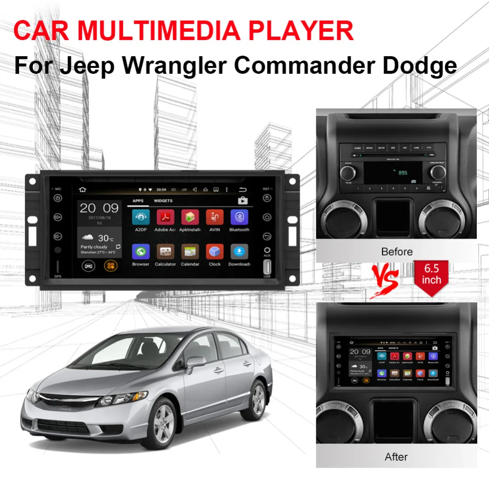Android 8 0 Восьмиядерный 4 Гб RAM Автомобильный GPS навигатор для Jeep Wrangler Commander Dodge 2007 2013
