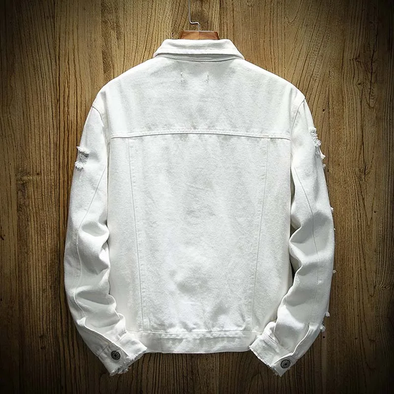 Куртка мужская джинсовая облегающая хлопок рваная куртка ковбойская молодежная