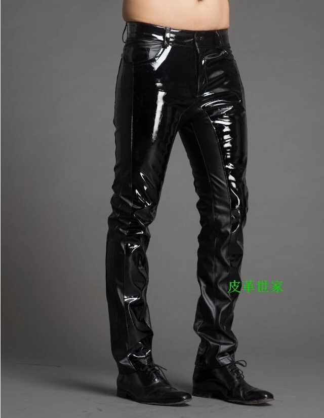 29 39! Мужские кожаные брюки стильные облегающие певицы мотоциклетные костюмы|fashion