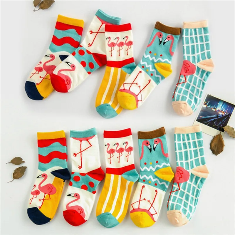 

CRAZY FLY 2020 New Women Cartoon Flamingo Print Cotton Funny Socks Autumn Winter Sock Crew Casual Harajuku Ankle Socks Meias