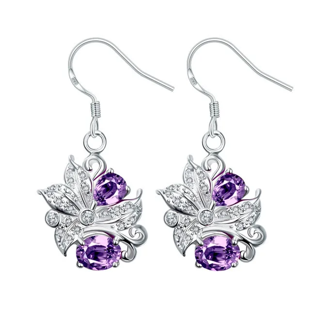 E025 925 Sterling Silver Earrings elegant and stylish flower zircon Europe selling TOP quality engagement gift | Украшения и