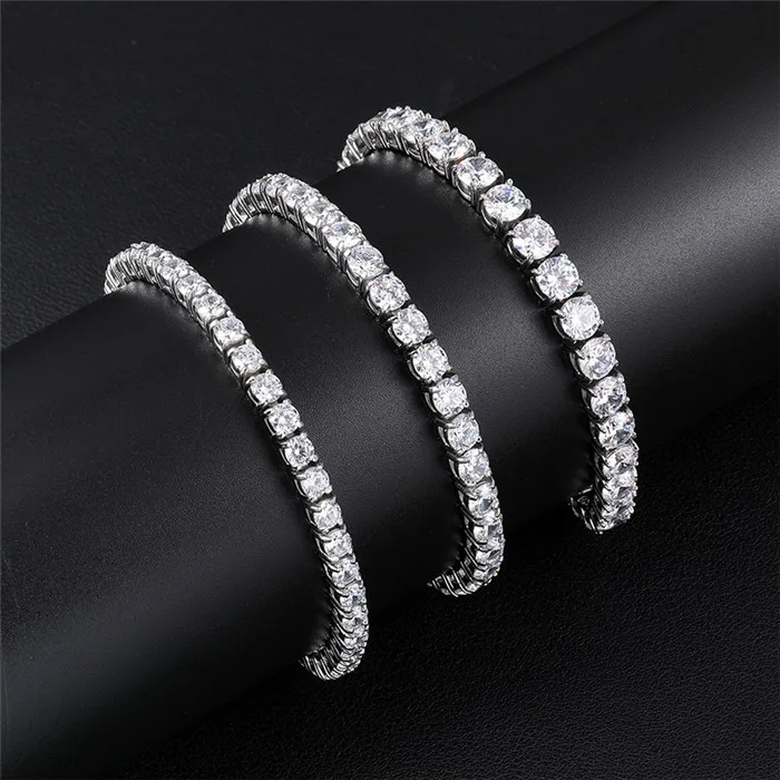silver color Браслет для тенниса из нержавеющей стали золотого и серебряного цвета в стиле хип-хоп со льдом, браслет из циркона, ювелирные изделия для мужчин и женщин - Окраска металла: silver color
