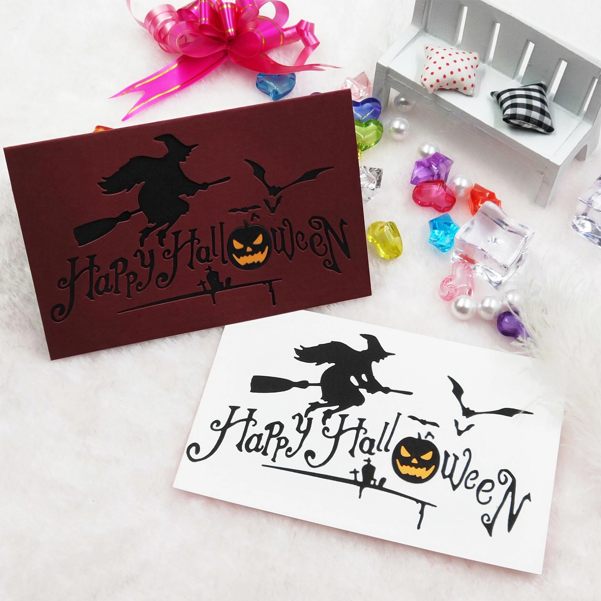 И надписью &quotHappy Halloween&quot металлический Трафаретный вырубной штамп ведьма смерть