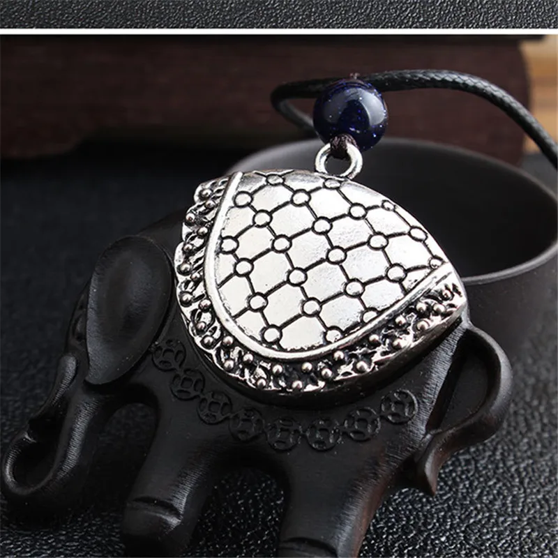 2019 New Vintage Wood Necklace Women And Men Ebony Ping An Auspicious Elephant Sweater Chain Amulet Pendant Gifts Souvenir | Украшения и