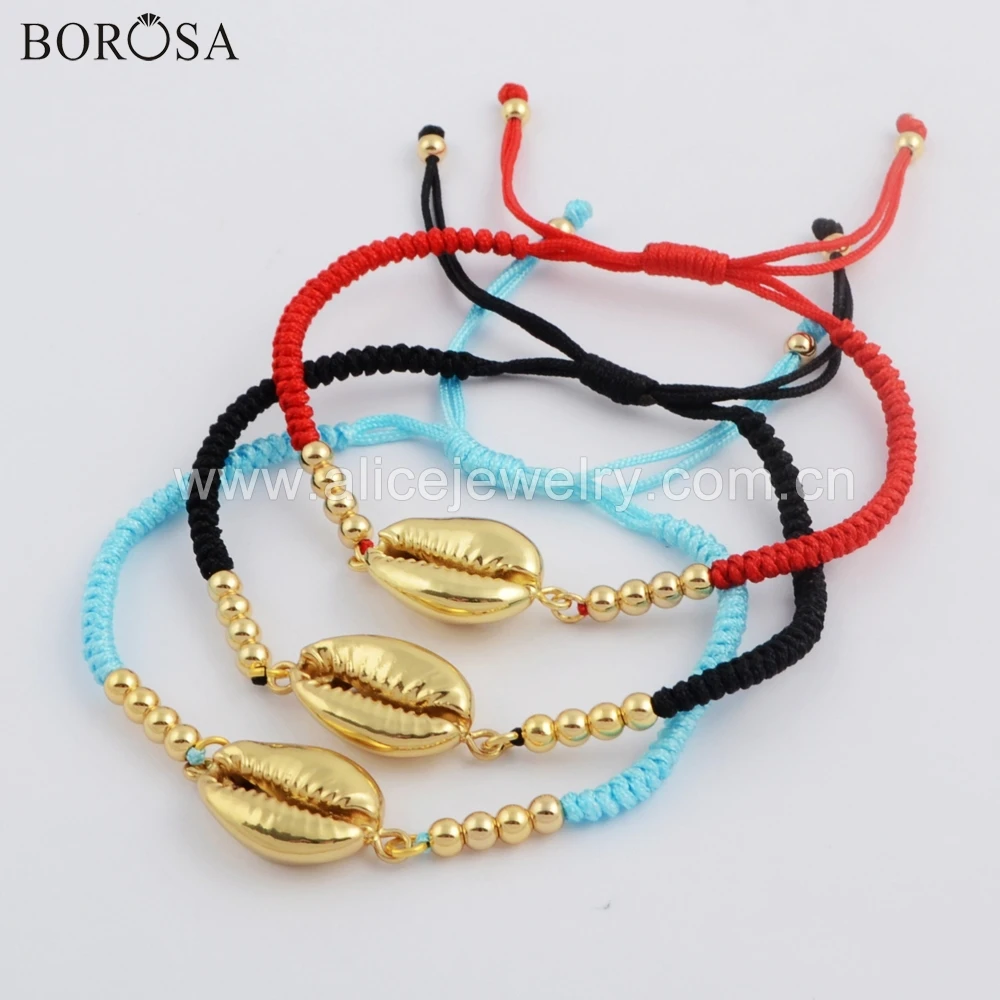 BOROSA 5 шт. модный натуральный Каури корпус Радуга плетение регулируемый браслет из