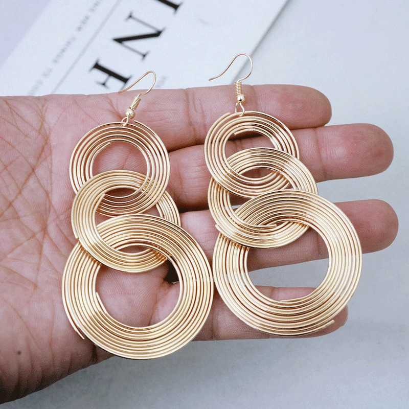 Rock Punk Big Round Geometric Gold Color Metal Long Dangle Earrings For Women Bohemian Party Exaggerated Fashion Jewelry | Украшения и